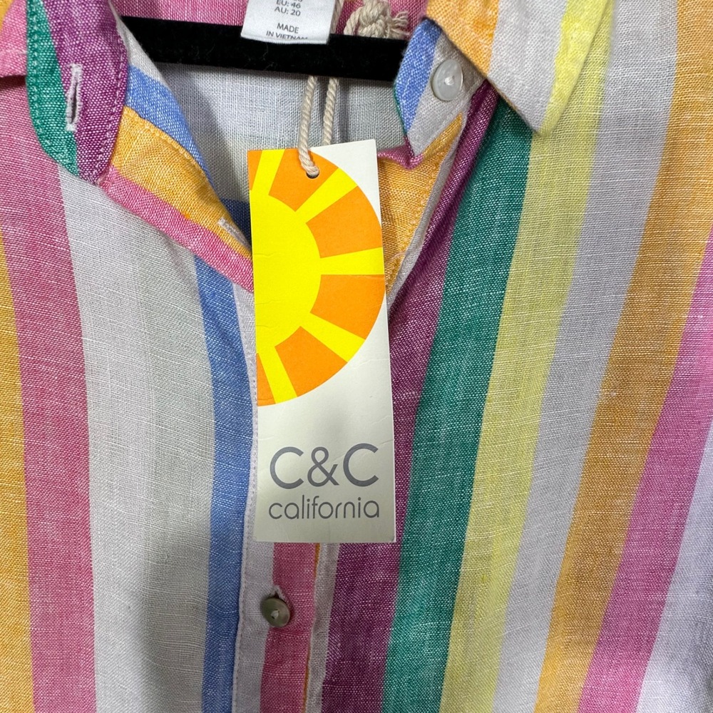 C&C California Womens 1X Linen Shirt Dress Sleeveless Multicolor Stripe NWT - Picture 4 of 16
